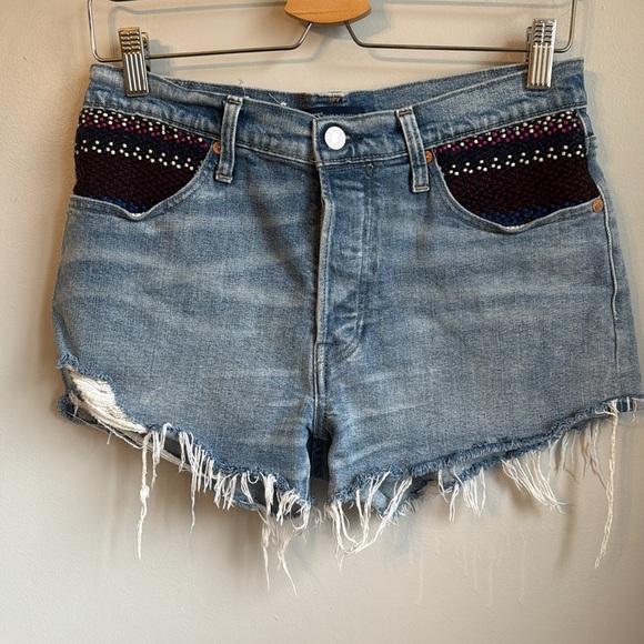Levi’s 501 Selvedge LMC Patched Sky Jean Cutoff Shorts SZ 28 - Picture 3 of 6